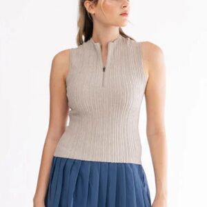 Fore-Te Club Attire Elise Knit Ribbed Tank Top in Oat Tennis Golf Pickleball